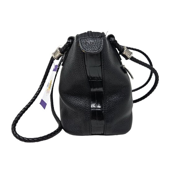 M.C. Marc Chantal Leather Purse Black Tote Croc Alligator Double Strap Bag - Picture 4 of 14